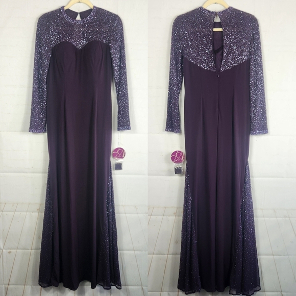 Alyce Long Sleeve Hand Beaded Mother of The Bride Formal Dress Gown Eggplant 8 - Picture 2 of 16